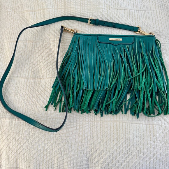 Rebecca Minkoff Green/Teal Fringe Crossbody Bag - Picture 1 of 8
